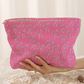Bright Pink Valentines Fashion Bow Print Ribbed Storage Bag