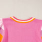 Bright Pink Contrast Flutter Sleeves Knitted Sweater T Shirt