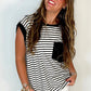 Black Stripe Chest Pocket Patch Round Neck Tank Top