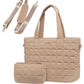 Camel Quiled Patchwork Large Tote Bag and Clutch 2pcs Set