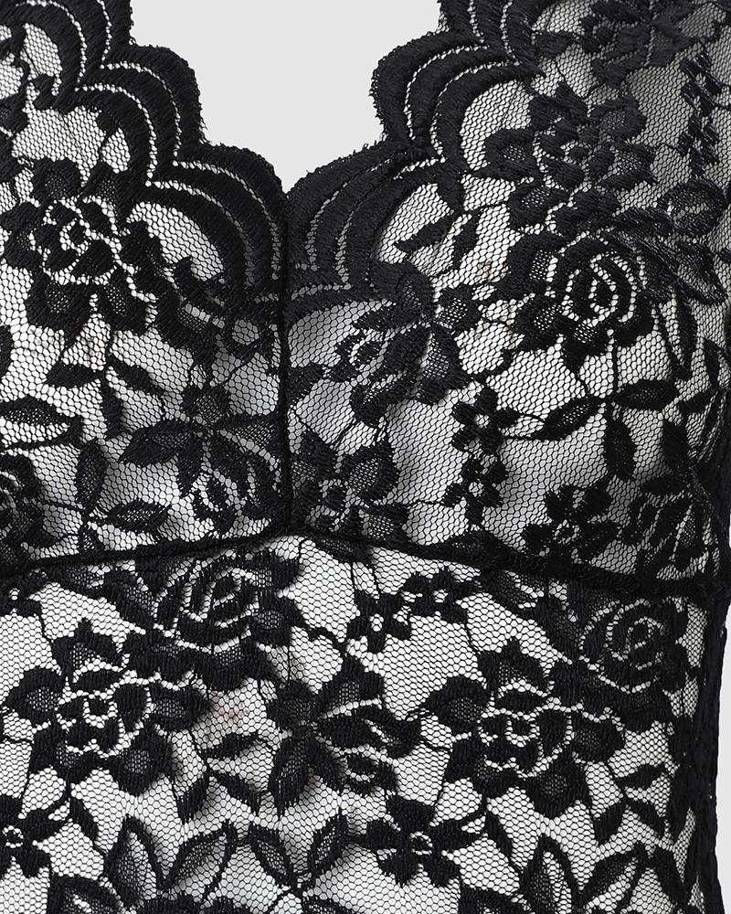 V Neck Embroidery Lace Tank Top