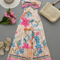 Floral Print Halter Lace up Vacation Dress Casual Flowy A Line Maxi Dress