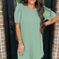 Mint Green Corded Knit Crew Neck Puff Sleeve Shift Mini Dress