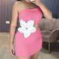 Colorblock 3D Flower Decor One Shoulder Sleeveless Dress Sexy Waist Hollow Out Slim Fit A Line Dress