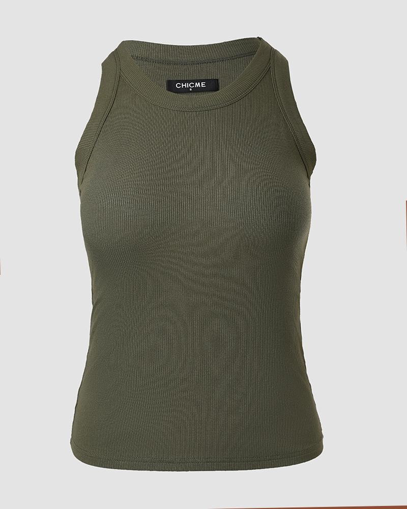 Round Neck Ribbed Tank Top With Bra Pads