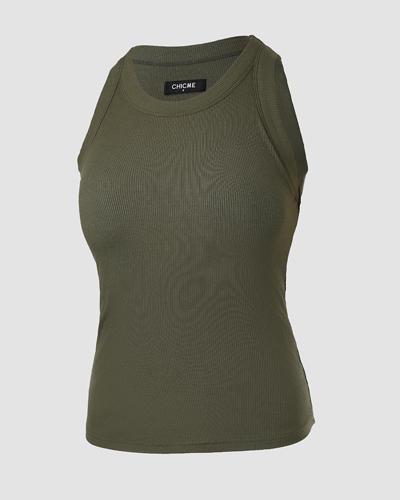Round Neck Ribbed Tank Top With Bra Pads