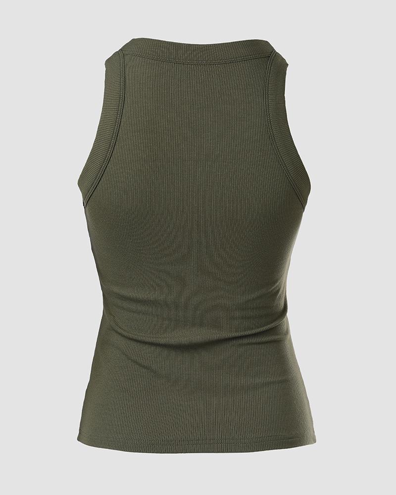 Round Neck Ribbed Tank Top With Bra Pads
