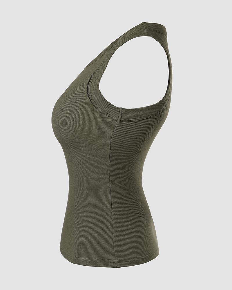 Round Neck Ribbed Tank Top With Bra Pads
