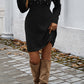 Black Pearl Beaded High Neck Bodycon Sweater Dress