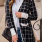 Black Plaid Colorblock Edge Open Cardigan with Pocket