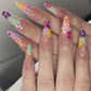 Bonbon Flower Print Almond Long Fake Nail