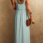 Green Stripe Shirred Frilled High Waist Sleeveless Loose Fit Maxi Dress