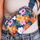 Sail Blue Flower Print Zipper Buckle Wide Strap Sling Bag