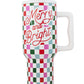 Red Merry and Bright Colorful Plaid Print Handle Portable Cup