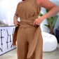Asymmetrical Neck Sleeveless Ruched Overalls Tied Detail Elastic Waist Jumpsuit