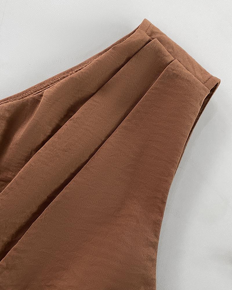 Asymmetrical Neck Sleeveless Ruched Overalls Tied Detail Elastic Waist Jumpsuit