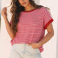 Pink Stripe Knitted Round Neck T Shirt