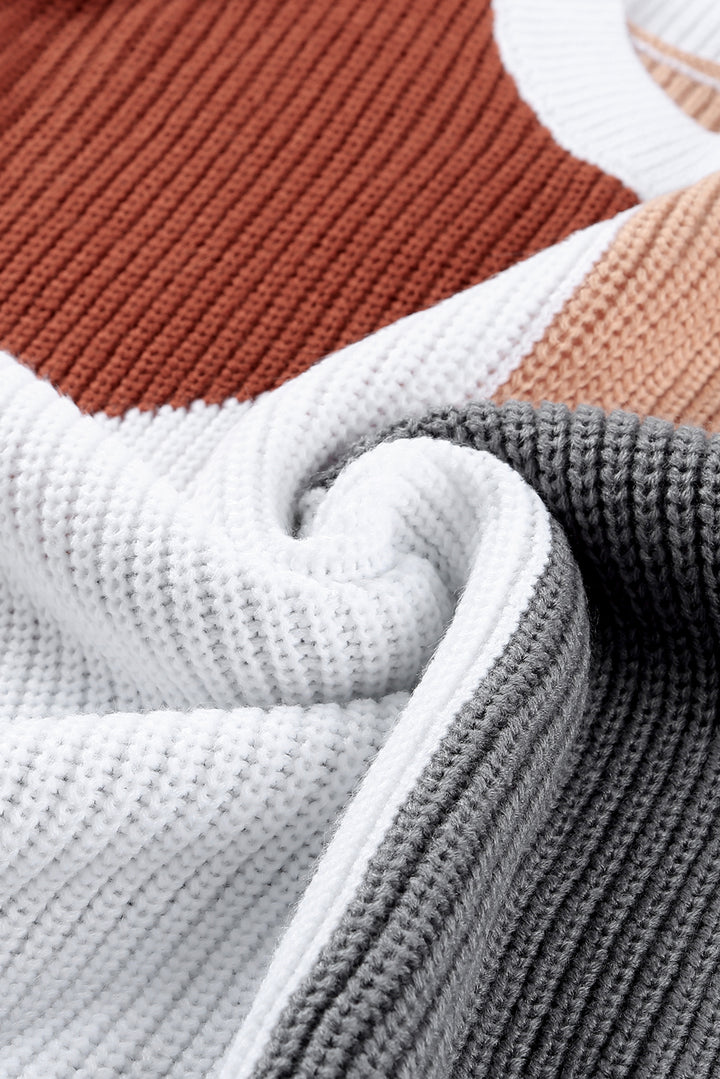 Multicolor Loose Fit Color Block Knit Sweater