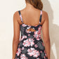 Black Floral Print Twisted Hollowed Back Swim Dress