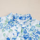 Sky Blue Floral Print Ruffle Sleeve Frilly Button Up Shirt
