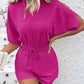 Cold Shoulder Drawstring Shirred Romper