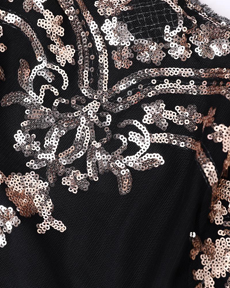 Glitter One Shoulder Long Sleeve Bodycon Dress Sheer Mesh Patchwork Ruched Mini Dress