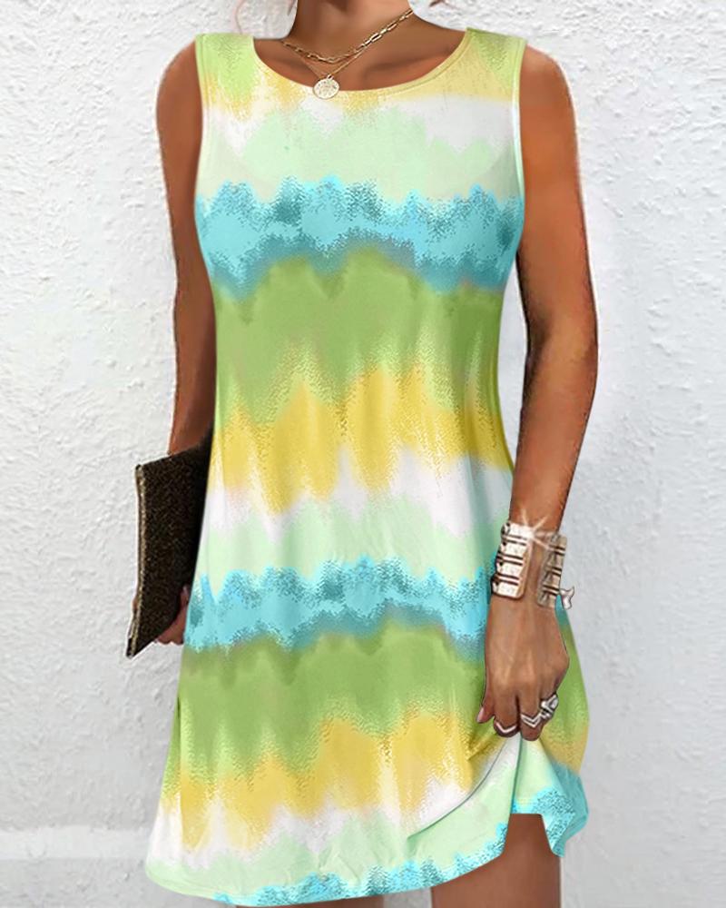 Tie Dye Print Sleeveless Casual Dress