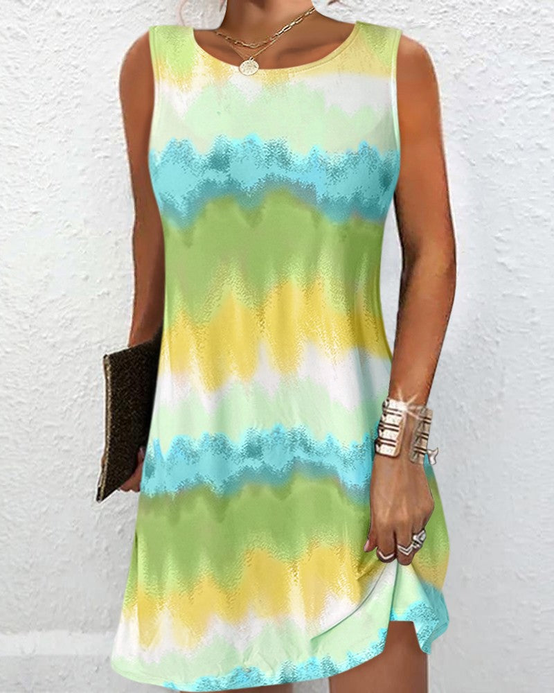Tie Dye Print Sleeveless Casual Dress