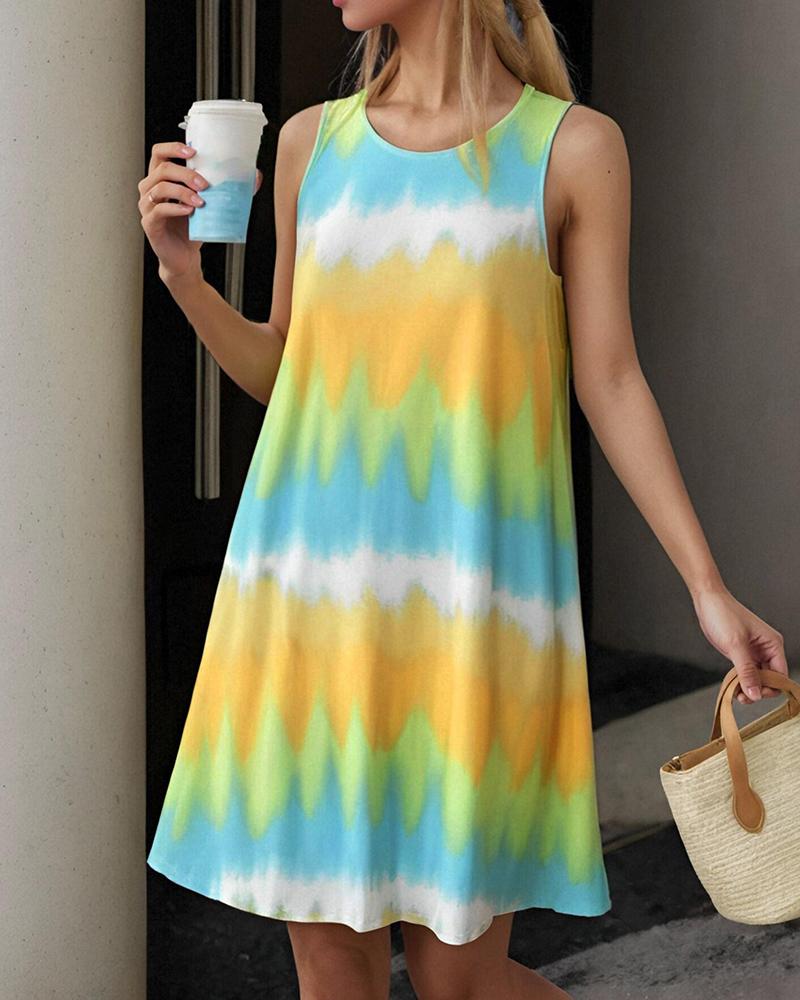 Tie Dye Print Sleeveless Casual Dress