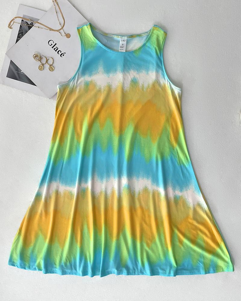 Tie Dye Print Sleeveless Casual Dress