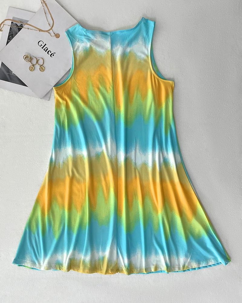 Tie Dye Print Sleeveless Casual Dress