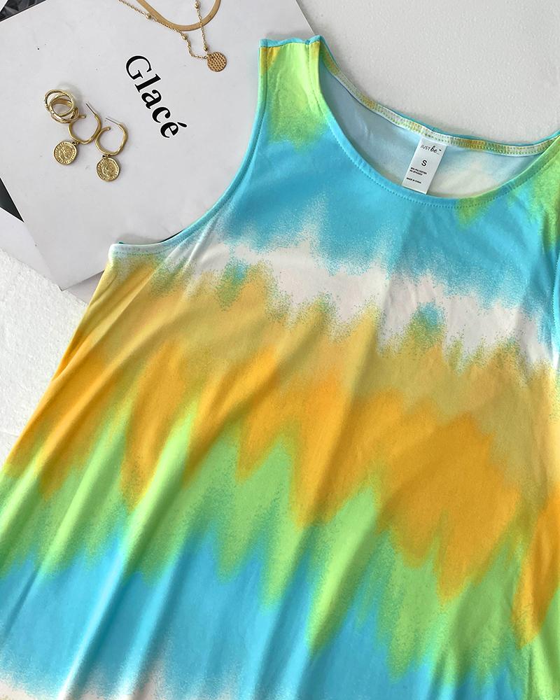 Tie Dye Print Sleeveless Casual Dress