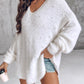 Beaded Decor V neckline Long Sleeve Fluffy Oversized Sweater
