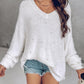 Beaded Decor V neckline Long Sleeve Fluffy Oversized Sweater