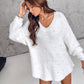 Beaded Decor V neckline Long Sleeve Fluffy Oversized Sweater