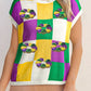 Tillandsia Purple Sequin Doughnut Graphic Colorblock Checkered Short Sleeve Sweater