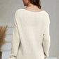 Beige Ribbed Knit V Neck Sweater