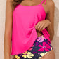 Rose Red Tie Shoulder Floral Print Cute Tankini Set