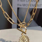 Gold Plated Vintage Carved Coin Pendant Chain Necklace