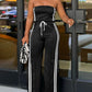 Stripe Print Bandeau Sleeveless Drawstring Slit Wide Leg Jumpsuit Casual Overalls