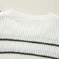 Green Color Block Striped Buttoned Shoulder Split Sweater