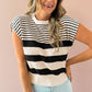 Black white Striped O Neck Sweater Vest