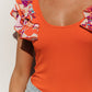 Orange Ribbed Knit Tiered Ruffled Sleeve Bodysuit