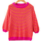 Rose Stripe 3/4 Puff Sleeve Drop Shoulder Sweater