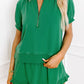 Sea Green Half Zip Puff Sleeve Top and Ruffled Shorts Set