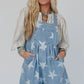 Light Blue Star Printed Buttoned Straps Pocketed Denim Romper