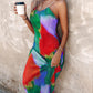 Colorblock Tie Dye Print Pleated Cami Maxi Dress