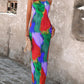 Colorblock Tie Dye Print Pleated Cami Maxi Dress