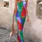 Colorblock Tie Dye Print Pleated Cami Maxi Dress