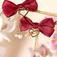 Racing Red Bow Knot Heart Pearl Tasseled Hair Clips